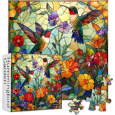 Puzzle en bois de 1000 pièces - Colibri et fleurs colorées